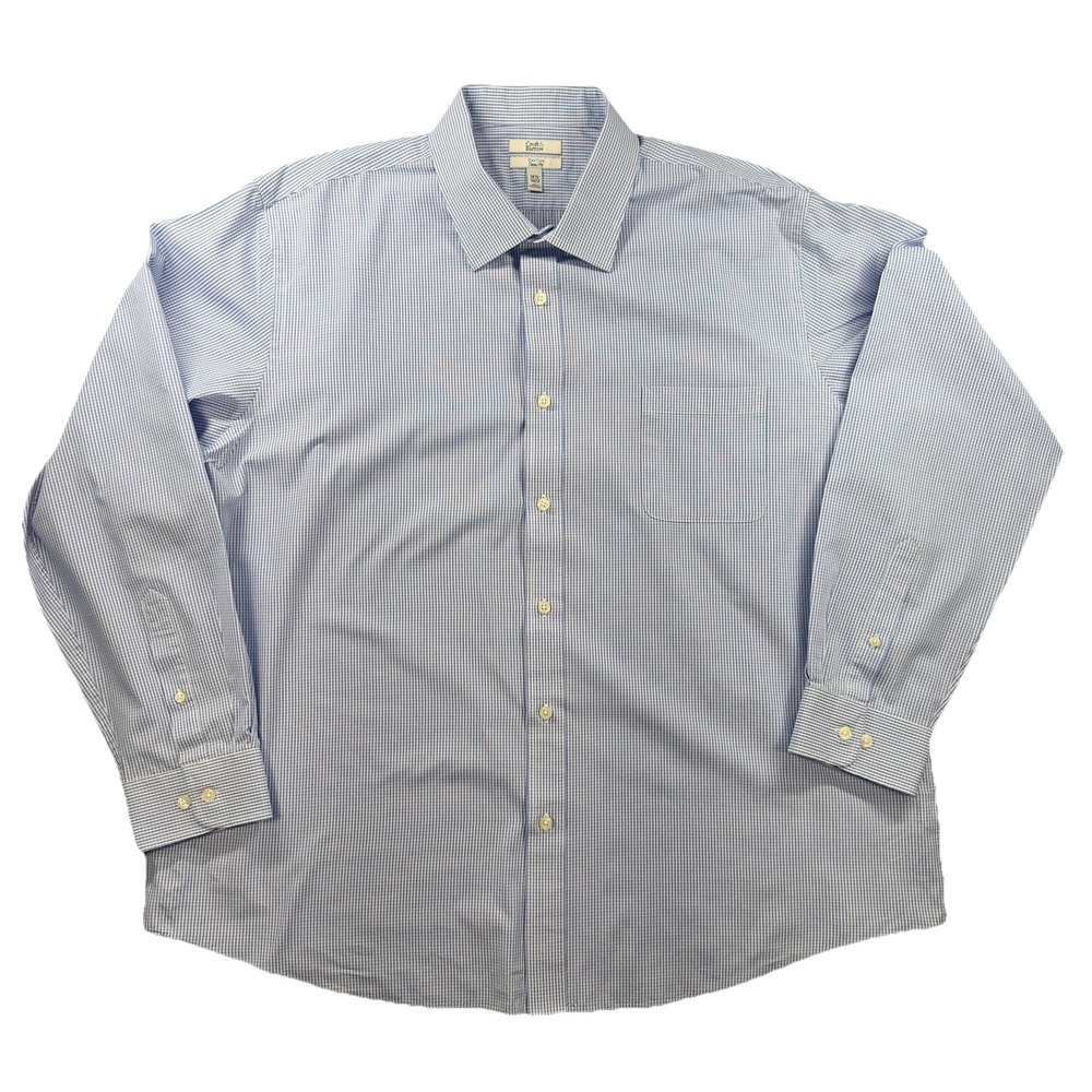 Croft‎ & Barrow Button Down Shirt Mens 18.5 36/37 Blue Micro Gingham Classic Fit